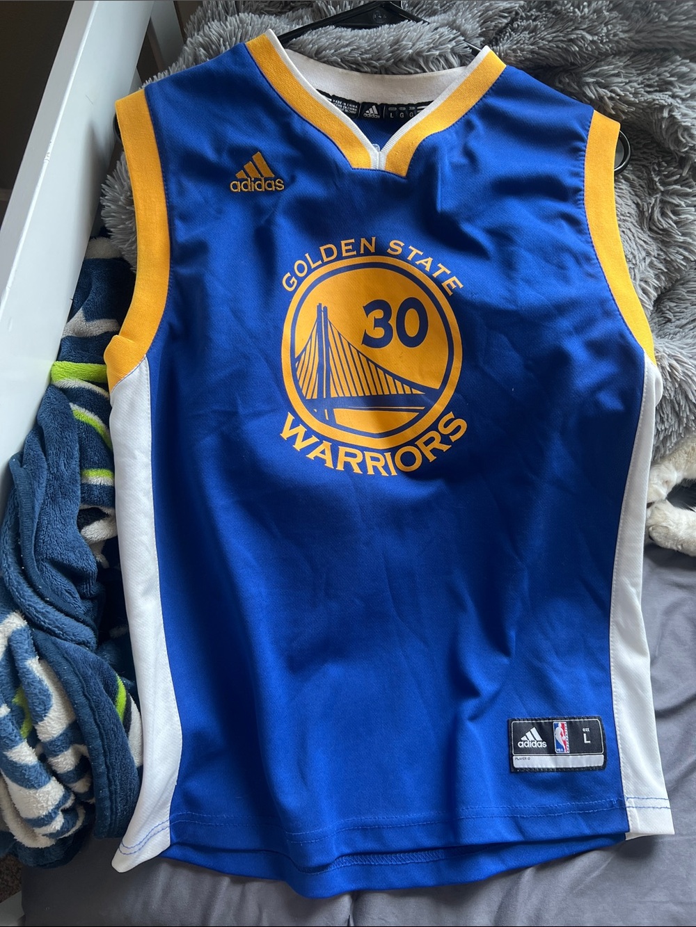 adidas Kids Golden State Warriors Blue and Yellow Basketball Jersey